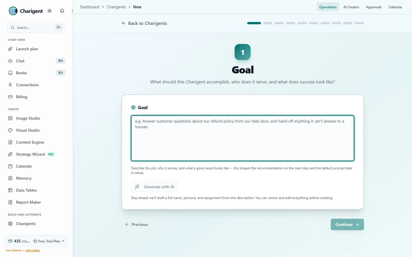 Vue du produit Charigent pour AI Creator.